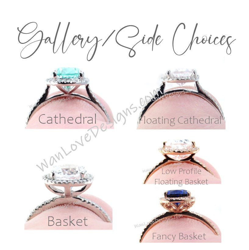 Ruby Diamonds Emerald Halo Engagement Ring Custom Wedding Anniversary Wan Love Designs