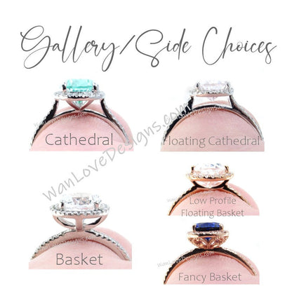 Ruby Diamonds Emerald Halo Engagement Ring Custom Wedding Anniversary Wan Love Designs