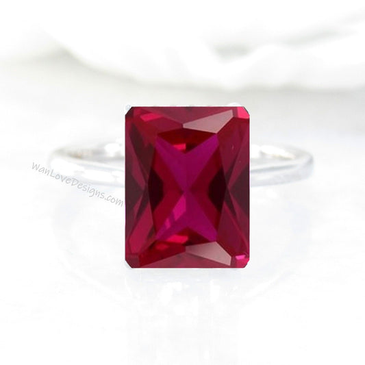 Ruby Solitaire Emerald Engagement Ring 14k 18k White Yellow Rose Gold-Platinum-Custom made size-Wedding-Anniversary Gift Wan Love Designs