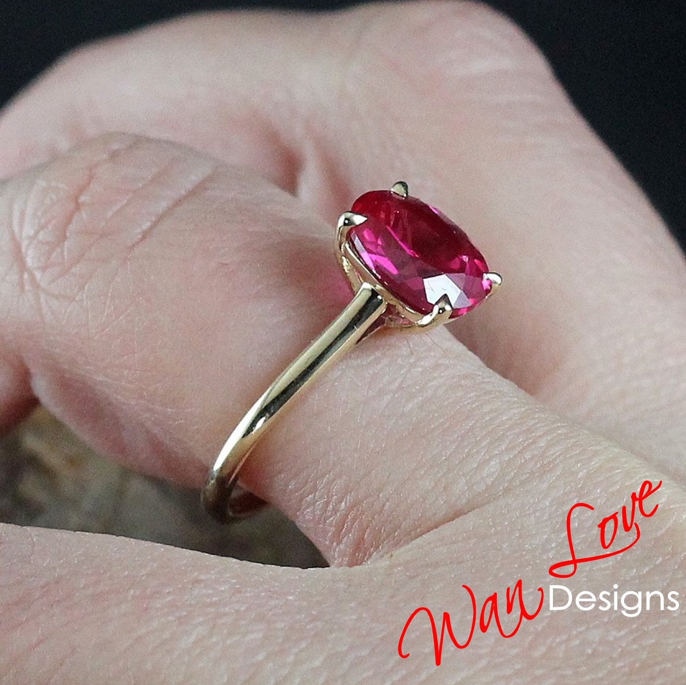 Ruby Solitaire Oval Engagement Ring 14k 18k White Yellow Rose Gold Platinum Custom made Wedding Anniversary Cathedral Wan Love Designs