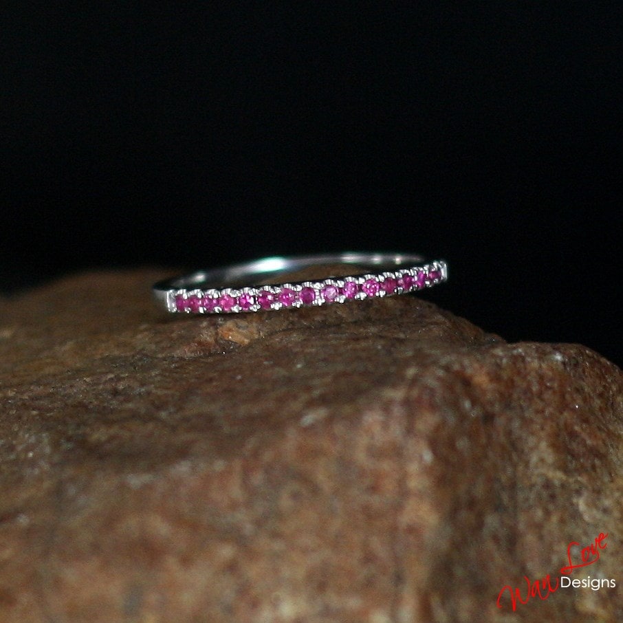 Ruby Wedding Band Half Eternity Stacking 1.85mm .22ct 14k 18k White Yellow Rose Gold-Platinum-Custom made your size-Engagement-Anniversary Wan Love Designs