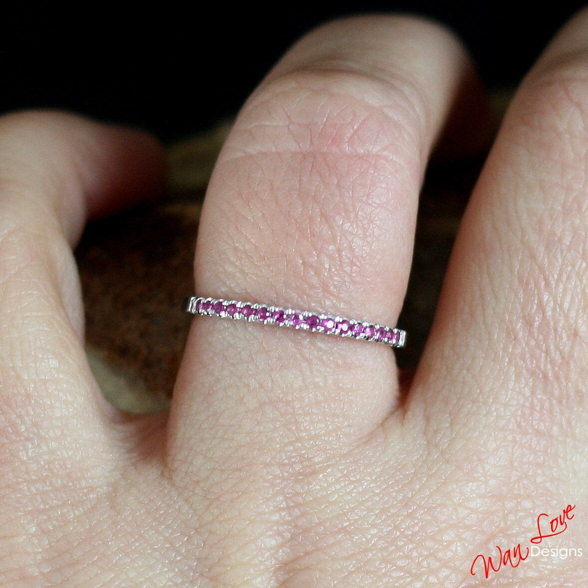 Ruby Wedding Band Half Eternity Stacking 1.85mm .22ct 14k 18k White Yellow Rose Gold-Platinum-Custom made your size-Engagement-Anniversary Wan Love Designs