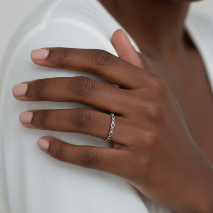 Sale Ready to ship-Black Spinel Milgrain Leaf Scalloped Marquise shape Circle Bezel set FULL Eternity Wedding Band Stacking Ring, Custom