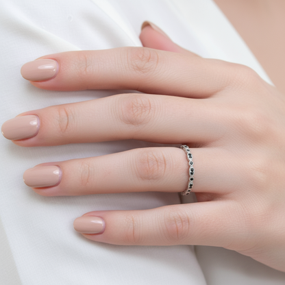 Sale Ready to ship-Black Spinel Milgrain Leaf Scalloped Marquise shape Circle Bezel set FULL Eternity Wedding Band Stacking Ring, Custom