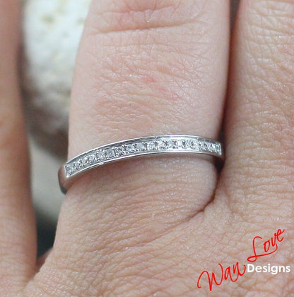 Sale Ready to ship-Diamond Wedding Band-Channel prong set half Eternity Ring-Stacking-925 Silver Rhodium-Yellow or Rose Gold-Anniversary Wan Love Designs