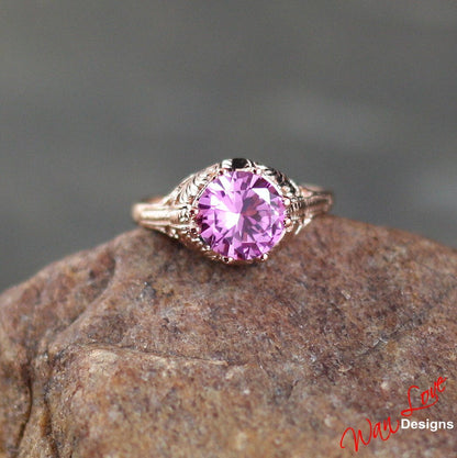 Sale Ready to ship-Pink Sapphire Solitaire Filigree Antique style Engagement Ring,Round Ring,2ct,8mm,Silver Rose Gold,Wedding,Anniversary Wan Love Designs