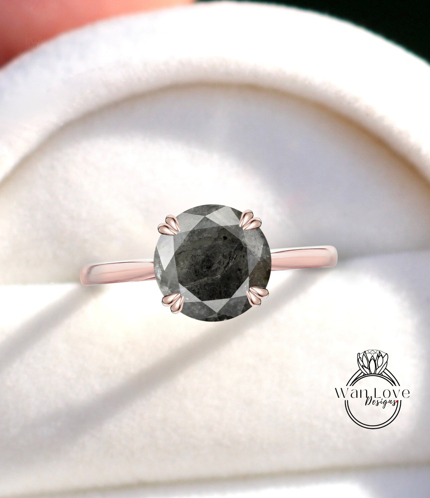 Salt & Pepper Galaxy Diamond 4 prong Round Engagement Ring Cathedral Custom Wedding Anniversary Wan Love Designs