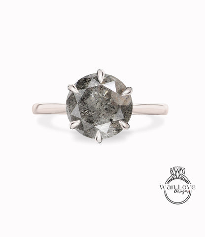 Salt & Pepper Galaxy Diamond 6 prong Trellis Round Engagement Ring Cathedral Custom Wedding Anniversary Wan Love Designs