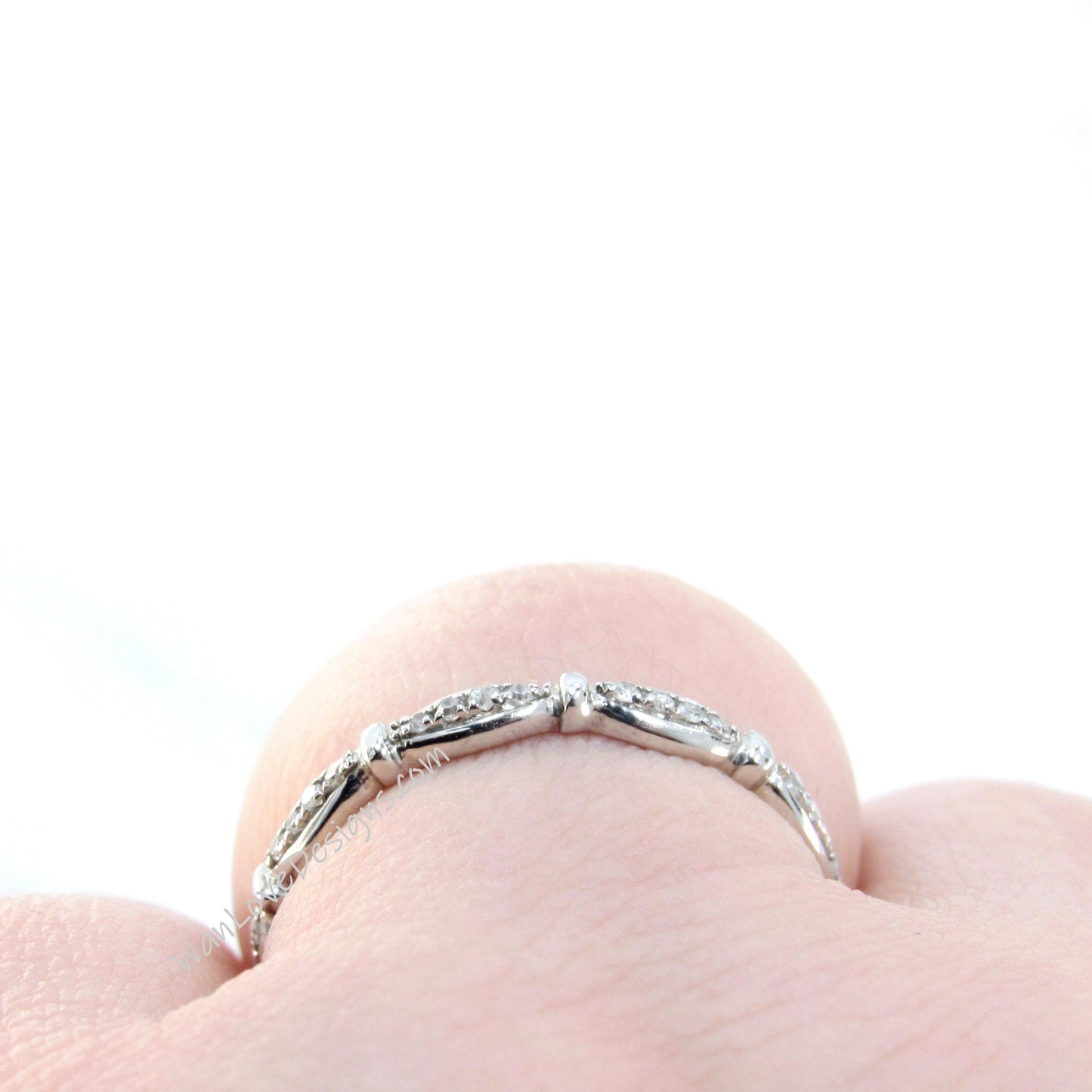 Sample Sale Ready to ship-Diamond Scalloped leaf Half Eternity Stackable Wedding Band Ring-Silver Rhodium-Engagement-Anniversary Gift-Pinky Wan Love Designs