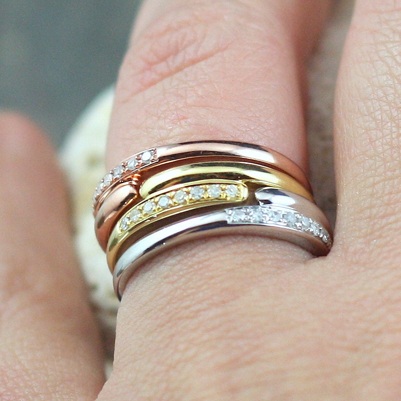 Sample Sale Ready to ship-Diamond Twist Twisted Stackable Wedding Band Ring-Silver white yellow rose gold-size 6.5-Engagement Wan Love Designs