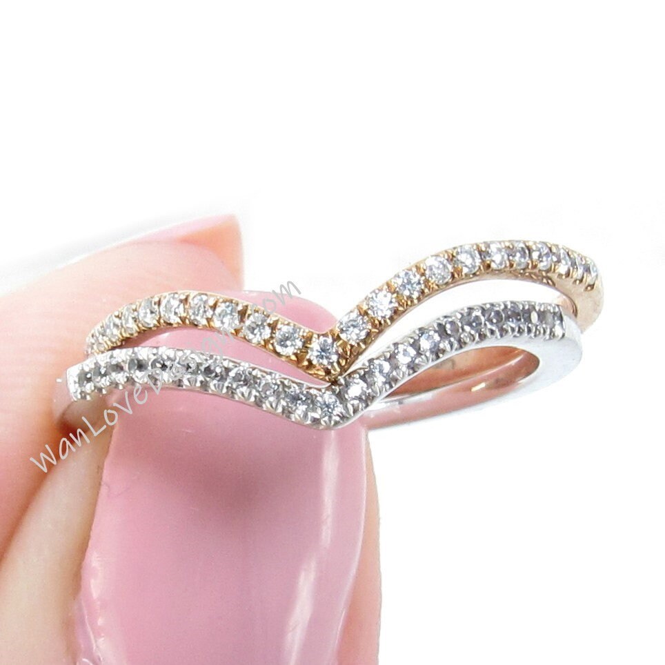 Sample Sale Ready to ship-Moissanite Rose Gold OR White Sapphire Tiara Curved Diamonds Band Nesting Ring Wan Love Designs