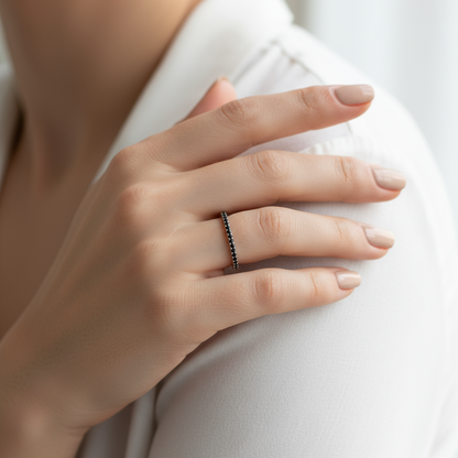 Sample Sale Ready to ship-Thin Dainty Black Spinel Half Eternity Stackable Wedding Band, Engagement Ring, Anniversary Gift-1.8mm