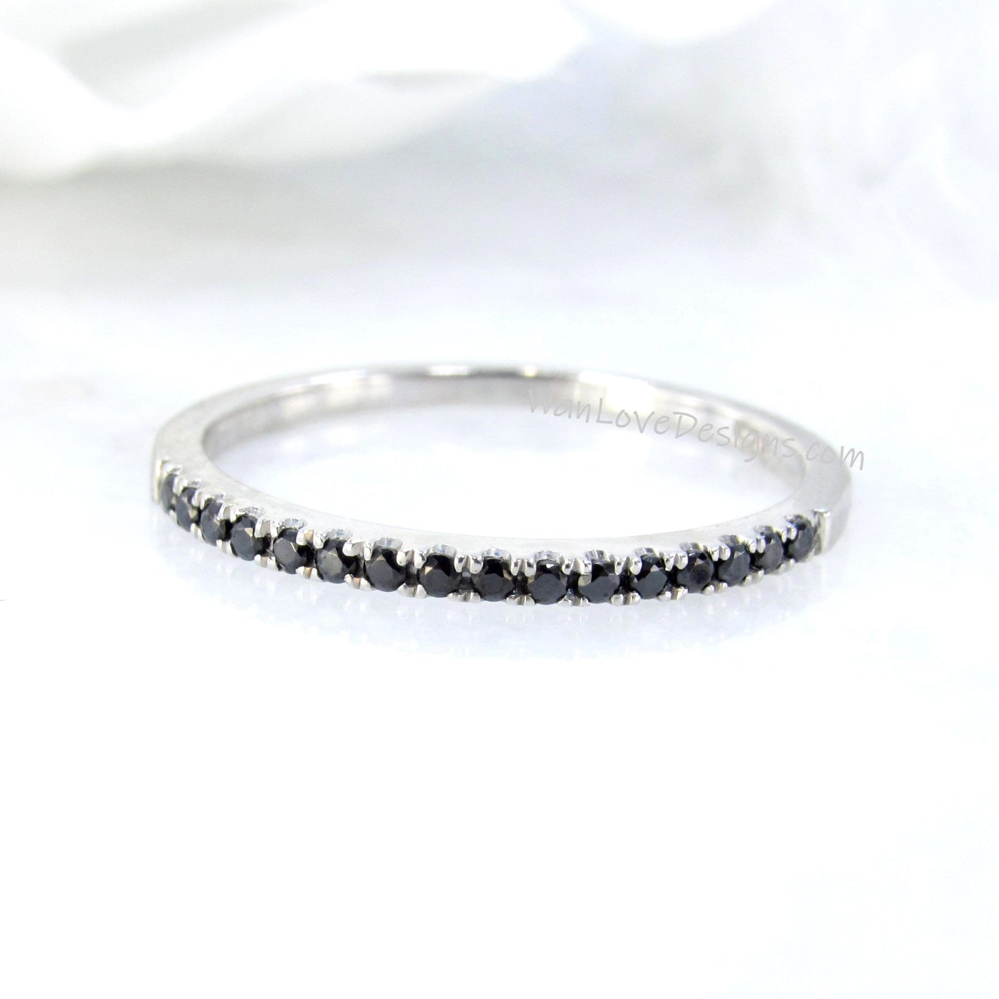 Sample Sale Ready to ship-Thin Dainty Black Spinel Half Eternity Stackable Wedding Band, Engagement Ring, Anniversary Gift-1.8mm Wan Love Designs