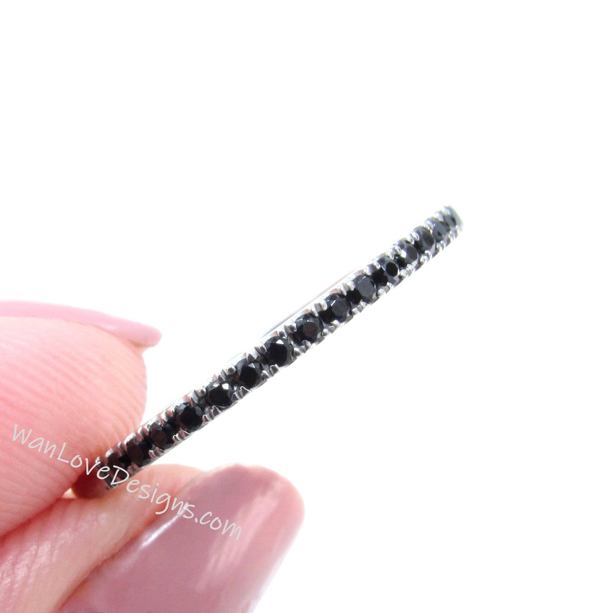 Sample Sale Ready to ship-Thin Dainty Black Spinel Half Eternity Stackable Wedding Band, Engagement Ring, Anniversary Gift-1.8mm Wan Love Designs