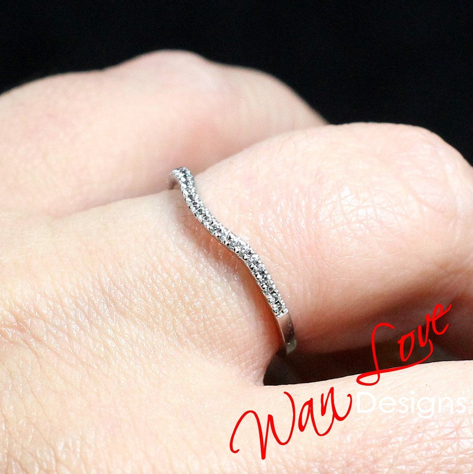 Sample Sale Ready to ship-White Sapphire Contoured Half Eternity Wedding Band-Stackable .22ct 925 Silver Rhodium-Sz 6.5-Anniversary Gift Wan Love Designs