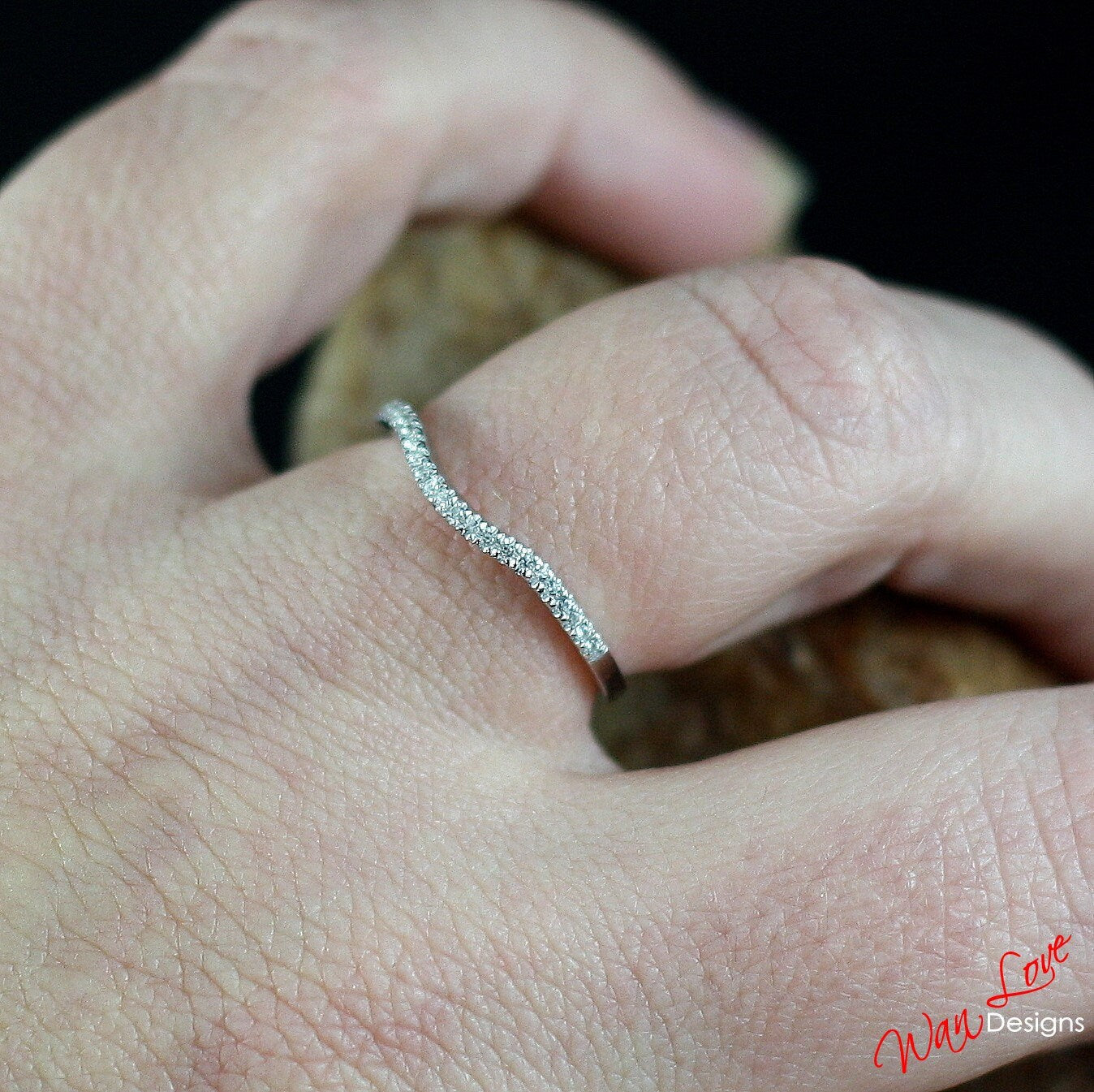 Sample Sale Ready to ship-White Sapphire Contoured Half Eternity Wedding Band-Stackable .22ct 925 Silver Rhodium-Sz 6.5-Anniversary Gift Wan Love Designs
