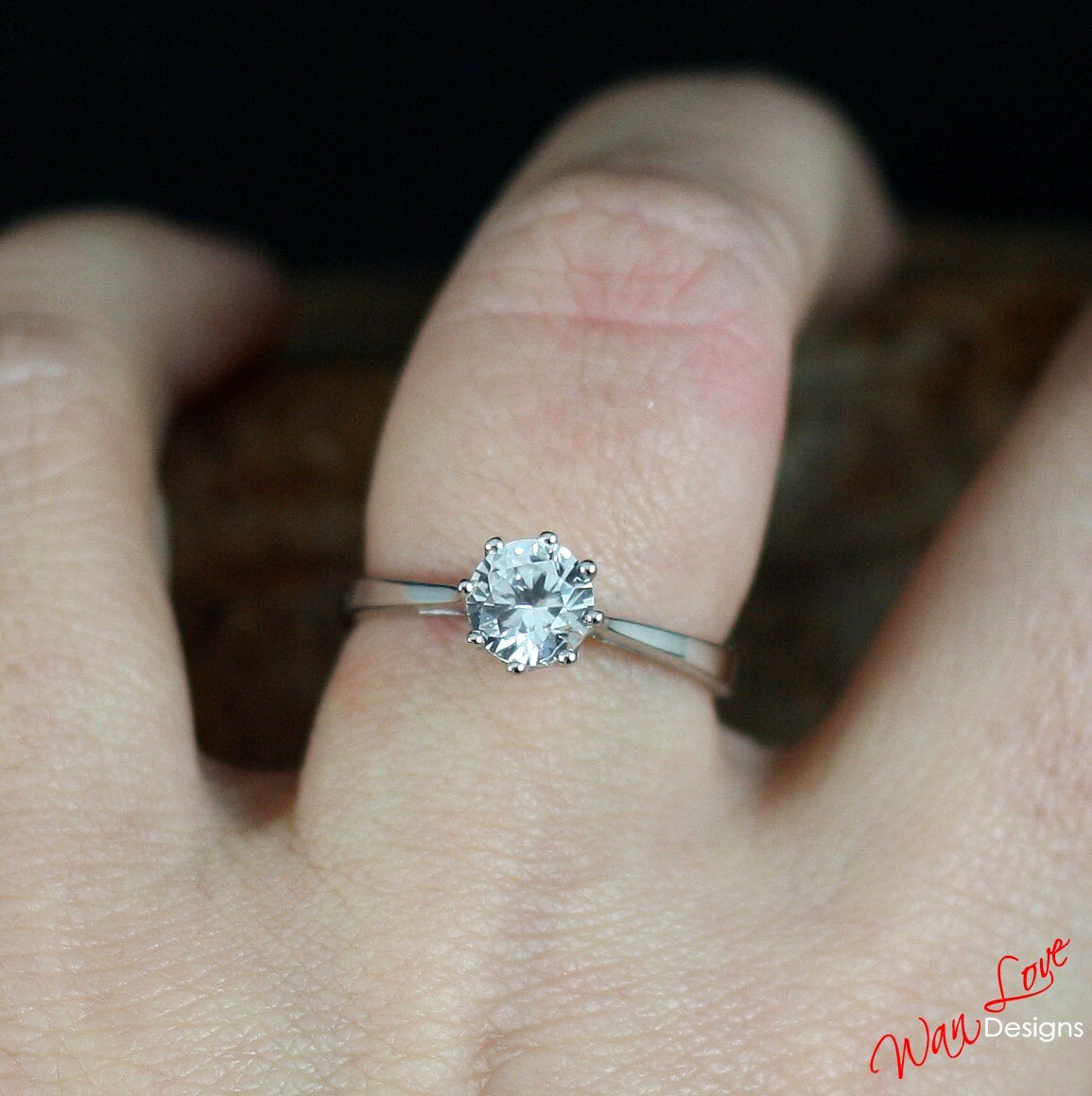 Sample Sale Ready to ship-White Sapphire Engagement Ring, Solitaire, 8 prong Cathedral Round,1ct,6mm,Silver Rhodium-Wedding-Anniversary Gift Wan Love Designs