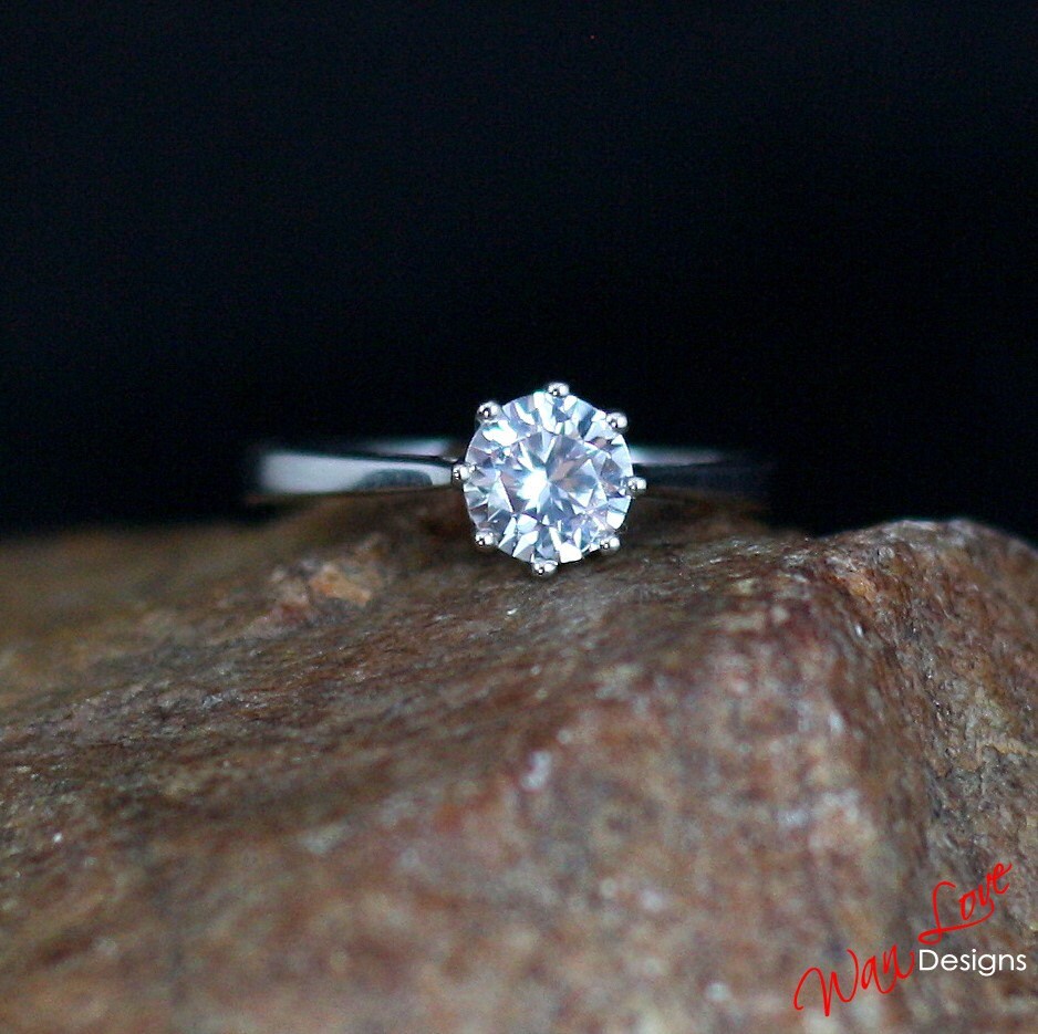 Sample Sale Ready to ship-White Sapphire Engagement Ring, Solitaire, 8 prong Cathedral Round,1ct,6mm,Silver Rhodium-Wedding-Anniversary Gift Wan Love Designs