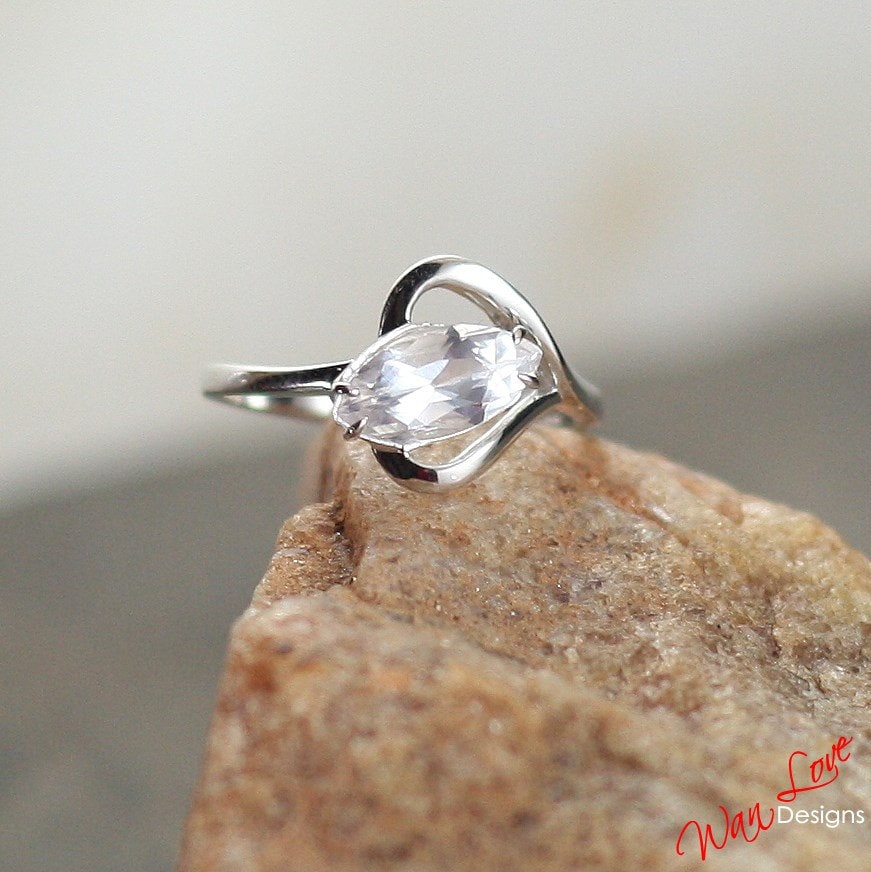 Sample Sale Ready to ship-White Sapphire Marquise Open heart Solitaire Engagement Ring-1.25ct-10x5mm-Silver Rhodium-Wedding-Anniversary Gift Wan Love Designs