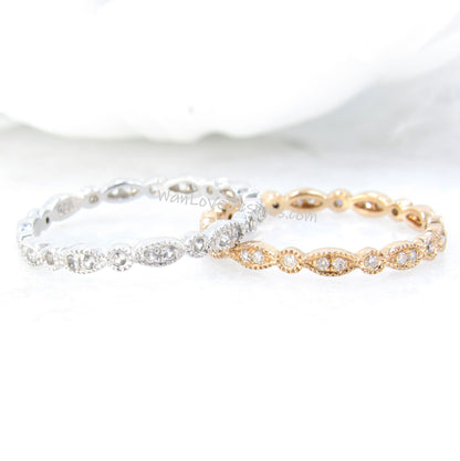 Sample Sale Ready to ship-White Sapphire Milgrain Leaf Circle Bezel set Eternity Wedding Band-Stackable Ring-Promise Bridal ring band her Wan Love Designs