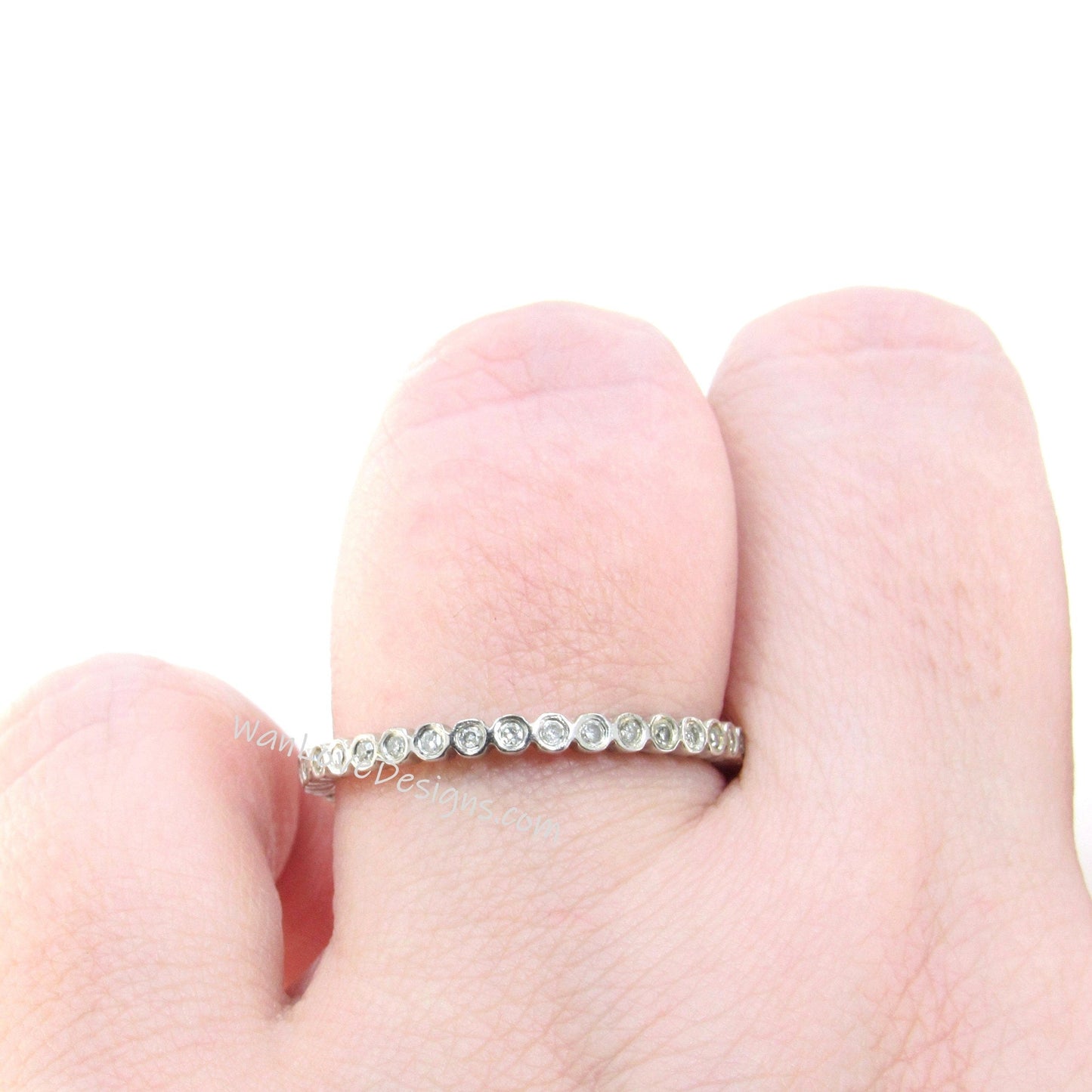 Simple Bezel Round Cut Diamond Wedding Bands/ 14K Gold Rings/ Moissanite Matching Bands/ Bridal Stacking Rings/ BirthStone Choice Rings Wan Love Designs
