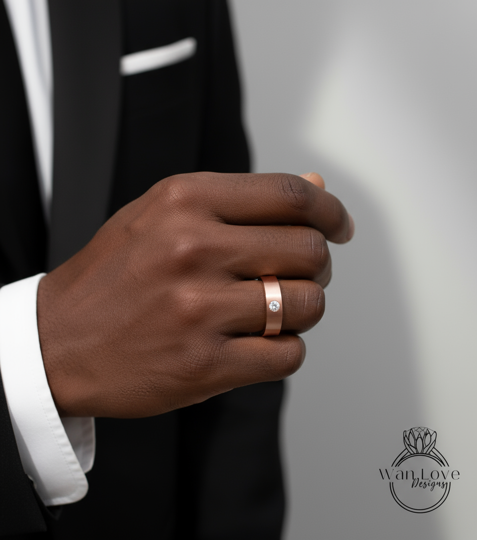 Solid gold mens band Diamond wedding band Art deco Round band 14K 18K rose gold Vintage Bridal ring unique Promise ring Anniversary ring