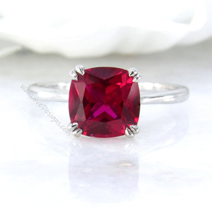Solitaire Cushion cut Ruby engagement ring double prong ring classic cushion minimalist ring anniversary promise ring art deco wedding ring Wan Love Designs