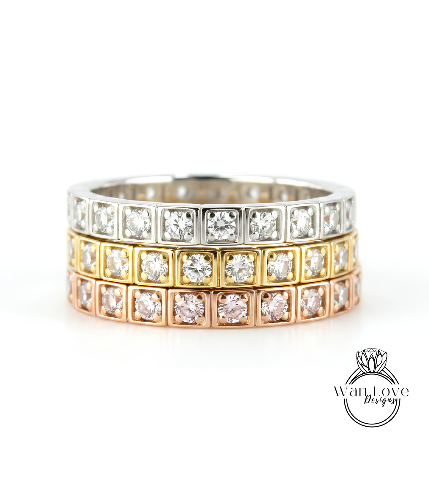 Art Déco diamante impilabile 3/4 eternità anello oro minimalista anello semplice moissanite anello quadrato regalo per il suo anello quasi eternità banda