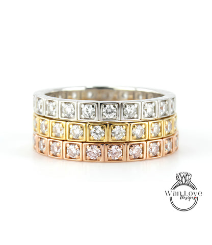 Art Déco diamante impilabile 3/4 eternità anello oro minimalista anello semplice moissanite anello quadrato regalo per il suo anello quasi eternità banda