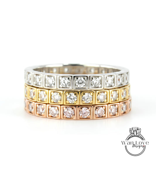 Art Déco diamante impilabile 3/4 eternità anello oro minimalista anello semplice moissanite anello quadrato regalo per il suo anello quasi eternità banda