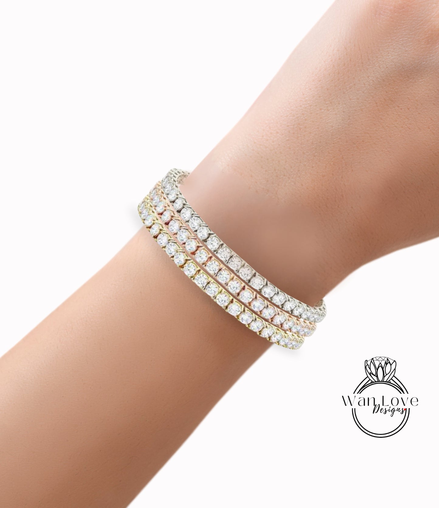 Bracciale con diamanti Moissanite in oro bianco 14k/5 ct. Bracciale tennis/Bracciale Moissanite da donna/Gioielli per matrimonio nuziale/Regalo di anniversario per lei