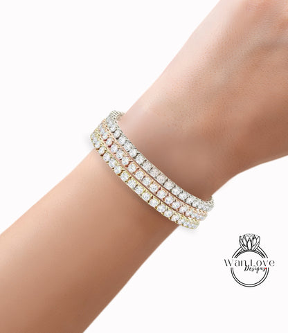 Bracciale con diamanti Moissanite in oro bianco 14k/5 ct. Bracciale tennis/Bracciale Moissanite da donna/Gioielli per matrimonio nuziale/Regalo di anniversario per lei