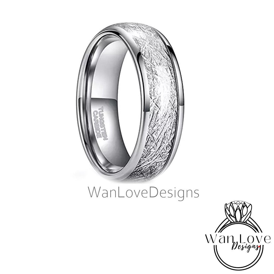 Tungsten Meteorite Ring Wedding Band, Mens Wedding Band, Tungsten Ring, Silver Tungsten Band, 8mm wide, 6mm wide, 4mm wide Wan Love Designs