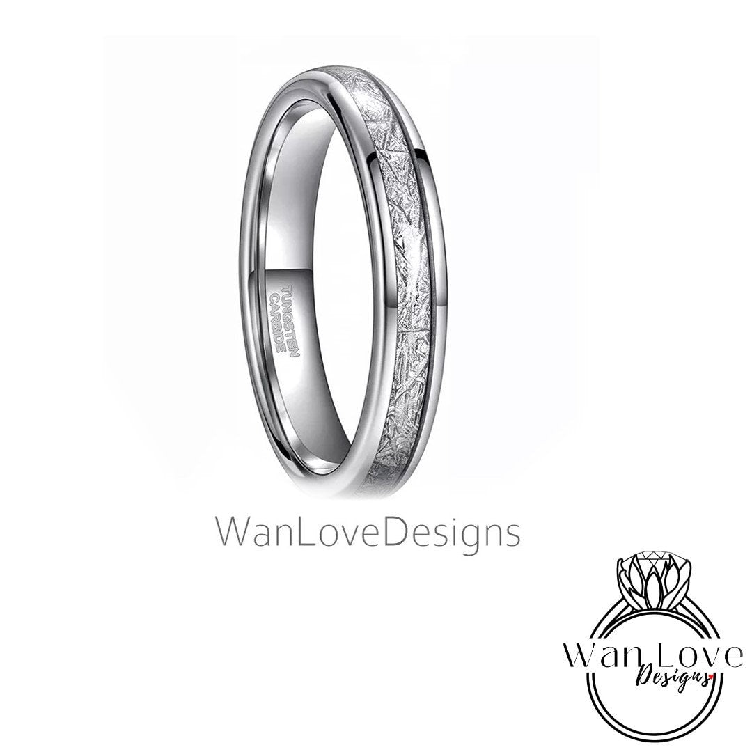 Tungsten Meteorite Ring Wedding Band, Mens Wedding Band, Tungsten Ring, Silver Tungsten Band, 8mm wide, 6mm wide, 4mm wide Wan Love Designs