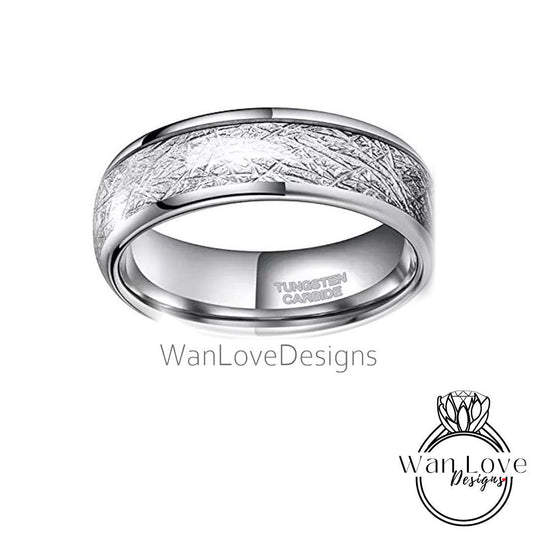 Tungsten Meteorite Ring Wedding Band, Mens Wedding Band, Tungsten Ring, Silver Tungsten Band, 8mm wide, 6mm wide, 4mm wide Wan Love Designs