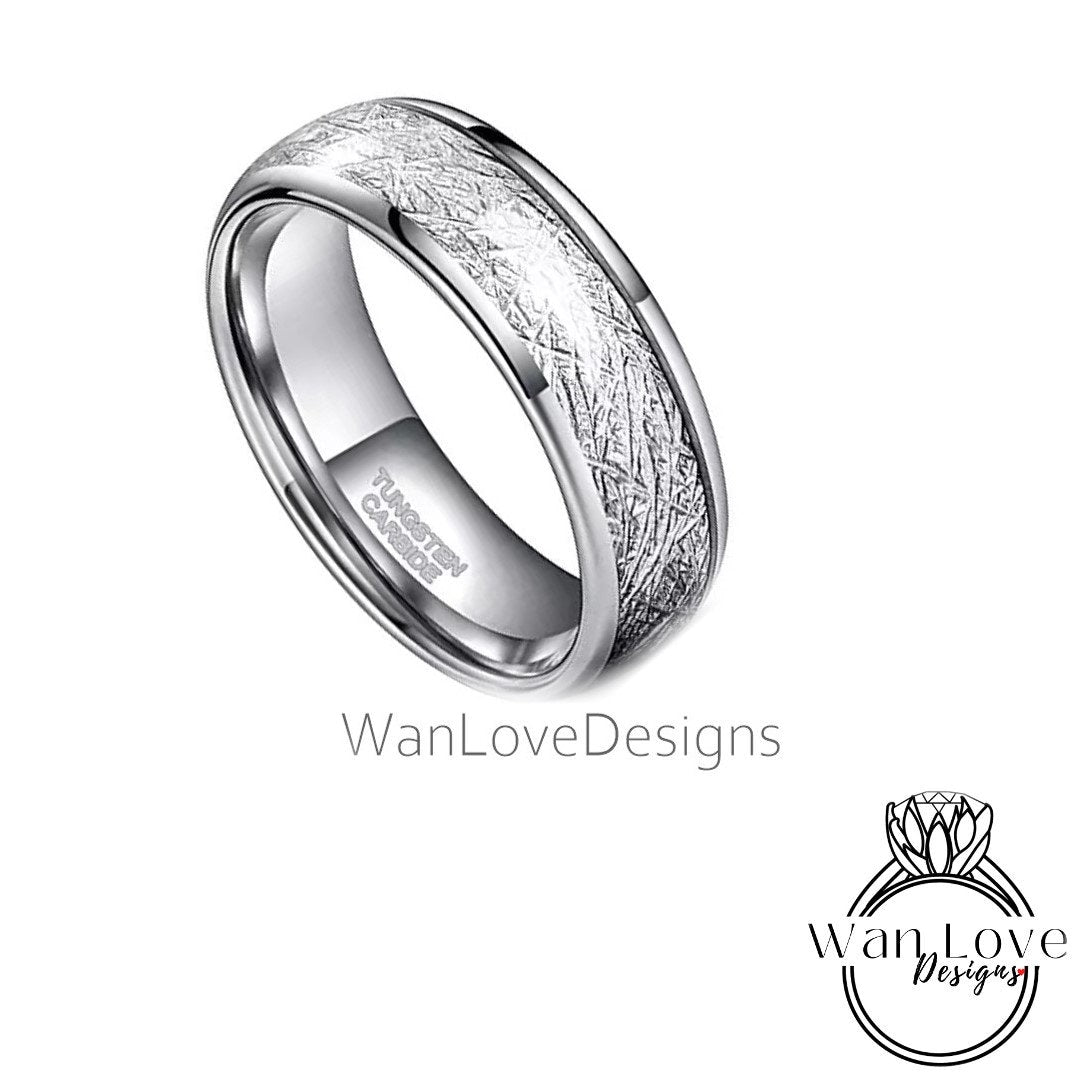 Tungsten Meteorite Ring Wedding Band, Mens Wedding Band, Tungsten Ring, Silver Tungsten Band, 8mm wide, 6mm wide, 4mm wide Wan Love Designs