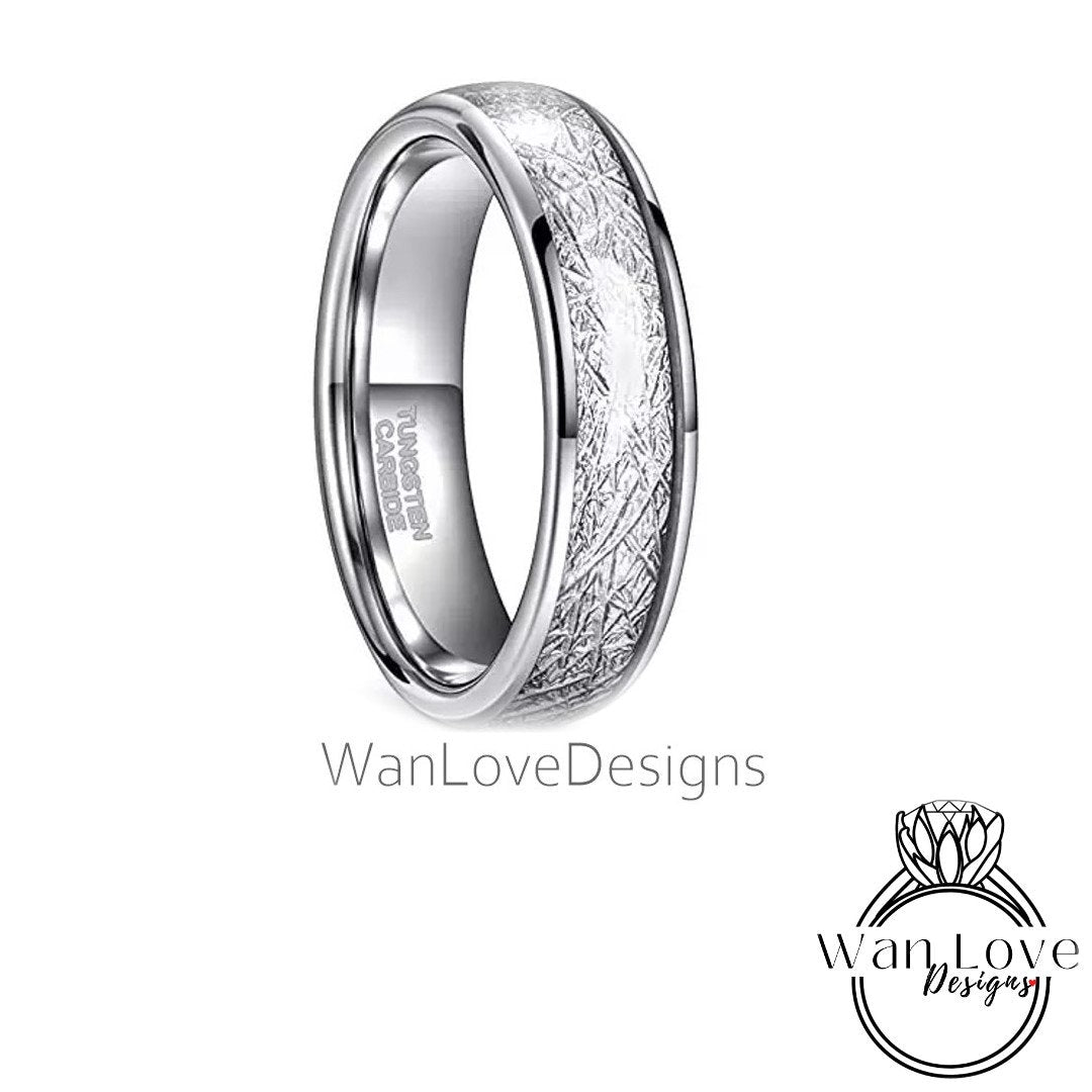 Tungsten Meteorite Ring Wedding Band, Mens Wedding Band, Tungsten Ring, Silver Tungsten Band, 8mm wide, 6mm wide, 4mm wide Wan Love Designs