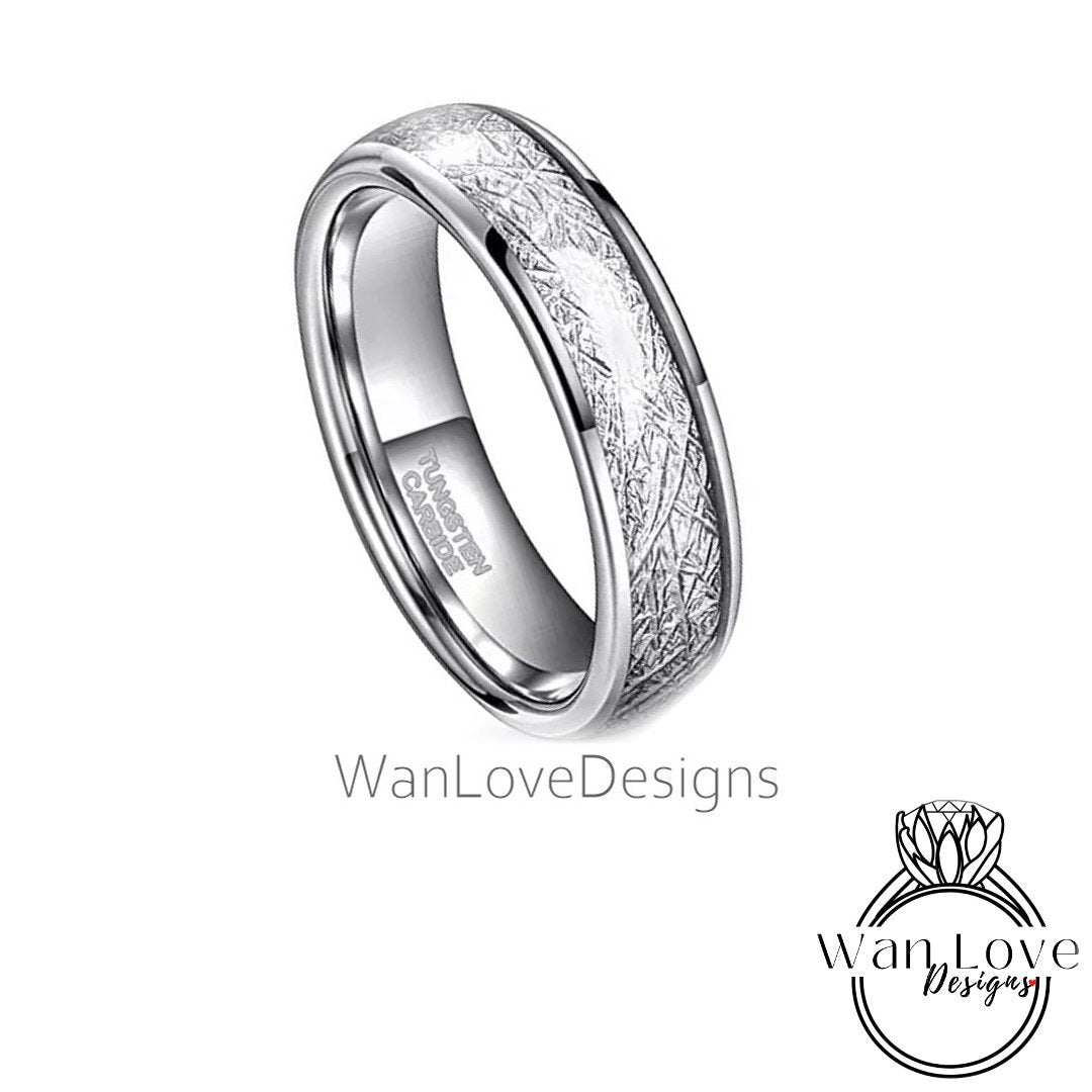 Tungsten Meteorite Ring Wedding Band, Mens Wedding Band, Tungsten Ring, Silver Tungsten Band, 8mm wide, 6mm wide, 4mm wide Wan Love Designs