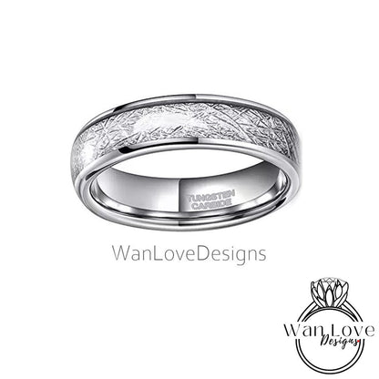 Tungsten Meteorite Ring Wedding Band, Mens Wedding Band, Tungsten Ring, Silver Tungsten Band, 8mm wide, 6mm wide, 4mm wide Wan Love Designs