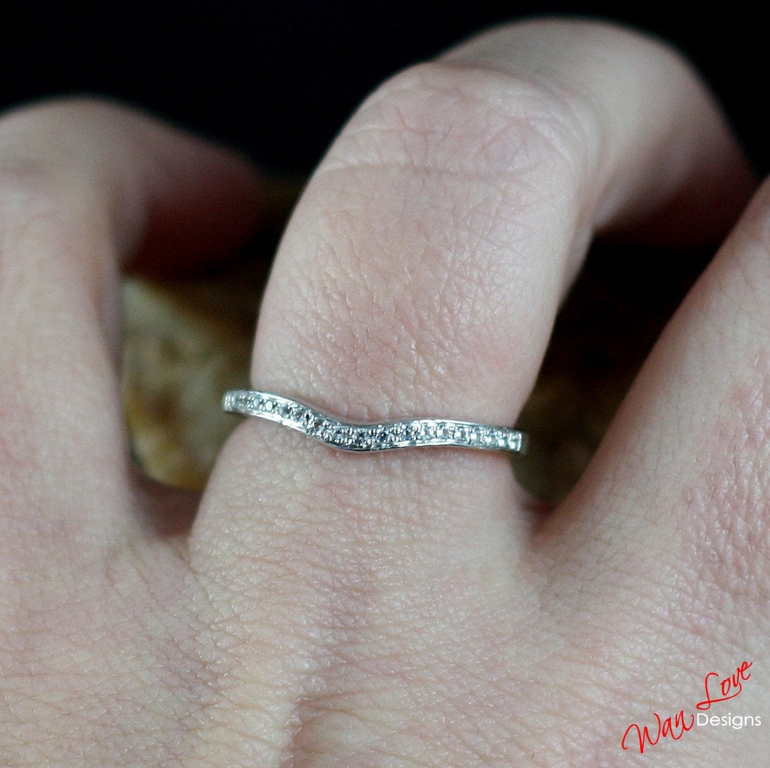 Unique Curved Wedding Ring/ Diamond Matching Ring/ 18K Gold Moissanite Wedding Ring/ Dainty Stacking Rings/ Chevron Wedding Ring White Gold Wan Love Designs