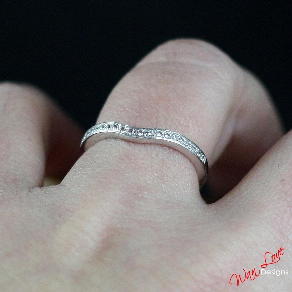 Unique Curved Wedding Ring/ Diamond Matching Ring/ 18K Gold Moissanite Wedding Ring/ Dainty Stacking Rings/ Chevron Wedding Ring White Gold Wan Love Designs