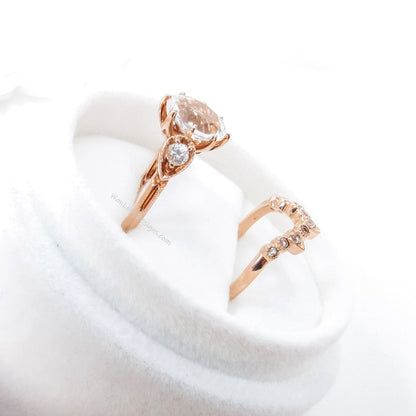 Unique Oval Shaped Moissanite Engagement Ring Boho Bridal Ring Set U Shaped Wedding Band Solid 14k Real Rose Gold Alternative Wedding Ring Wan Love Designs