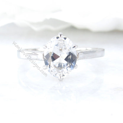 Unique Oval cut White Sapphire engagement ring vintage ring 6 prong art deco wedding solitaire ring Bridal ring Anniversary promise-Ready Wan Love Designs