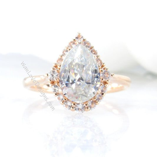 Vintage 2ct engagement ring|Unique moissanite diamond halo wedding ring|Cluster Pear shaped halo Bridal ring|Antique Anniversary ring Wan Love Designs