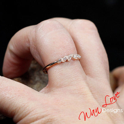 Vintage Design Matching Rings/ Diamond Stack Rings/ 18K 6 Leaves Wedding Rings/ Dainty leaf Bridal Rings/ Handmade Jewelry/ Stackable Ring Wan Love Designs