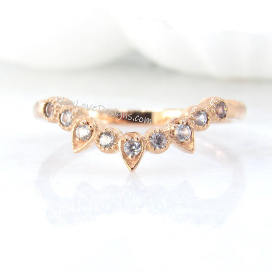Vintage diamond wedding band rose gold Art deco round moissanite ring Half eternity curved band unique band Birthstone bridal Promise ring Wan Love Designs