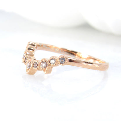 Vintage diamond wedding band rose gold Art deco round moissanite ring Half eternity curved band unique band Birthstone bridal Promise ring Wan Love Designs