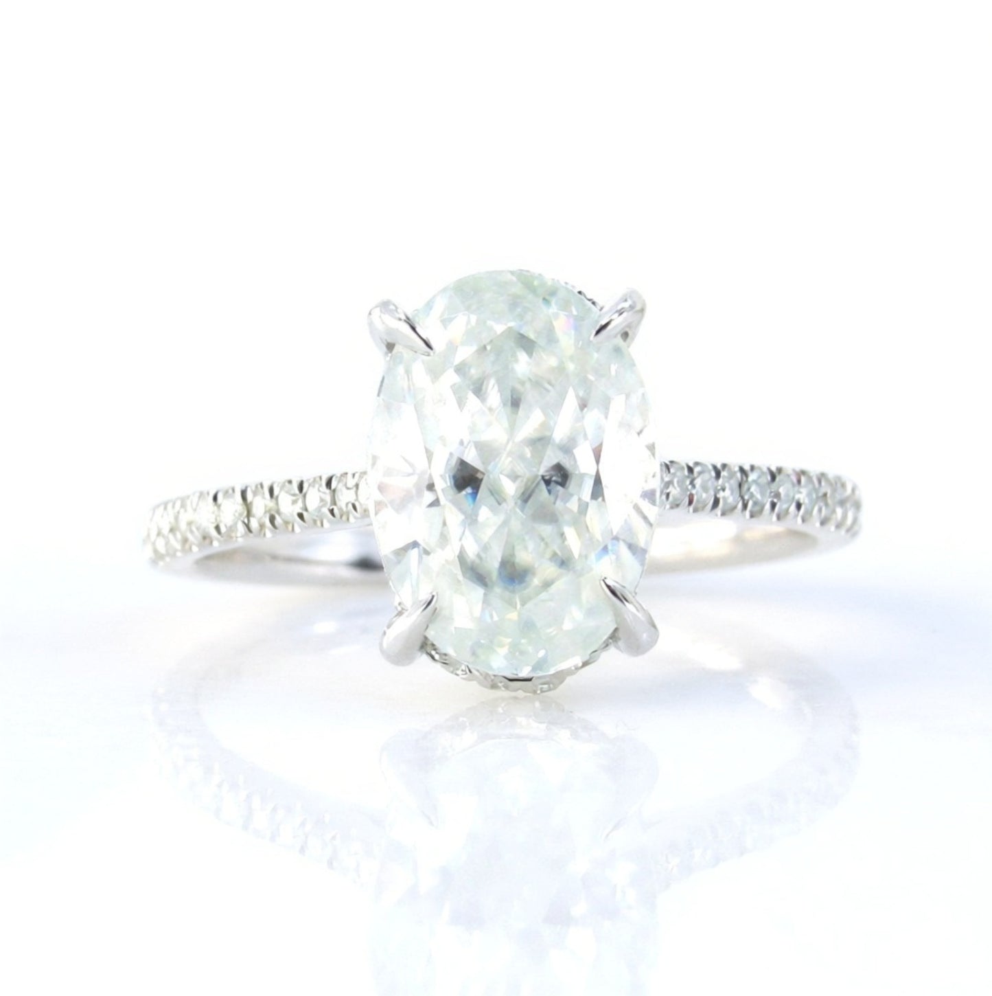 3ct Moissanite Crushed Ice Oval Engagement Ring, Elongated Oval Hidden Halo Solitaire Wedding Ring, White Gold Moissanite Ring,Ready to Ship