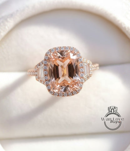 A close-up image of a beautiful engagement ring with a large, oval-shaped gemstone set in a halo of smaller diamonds.