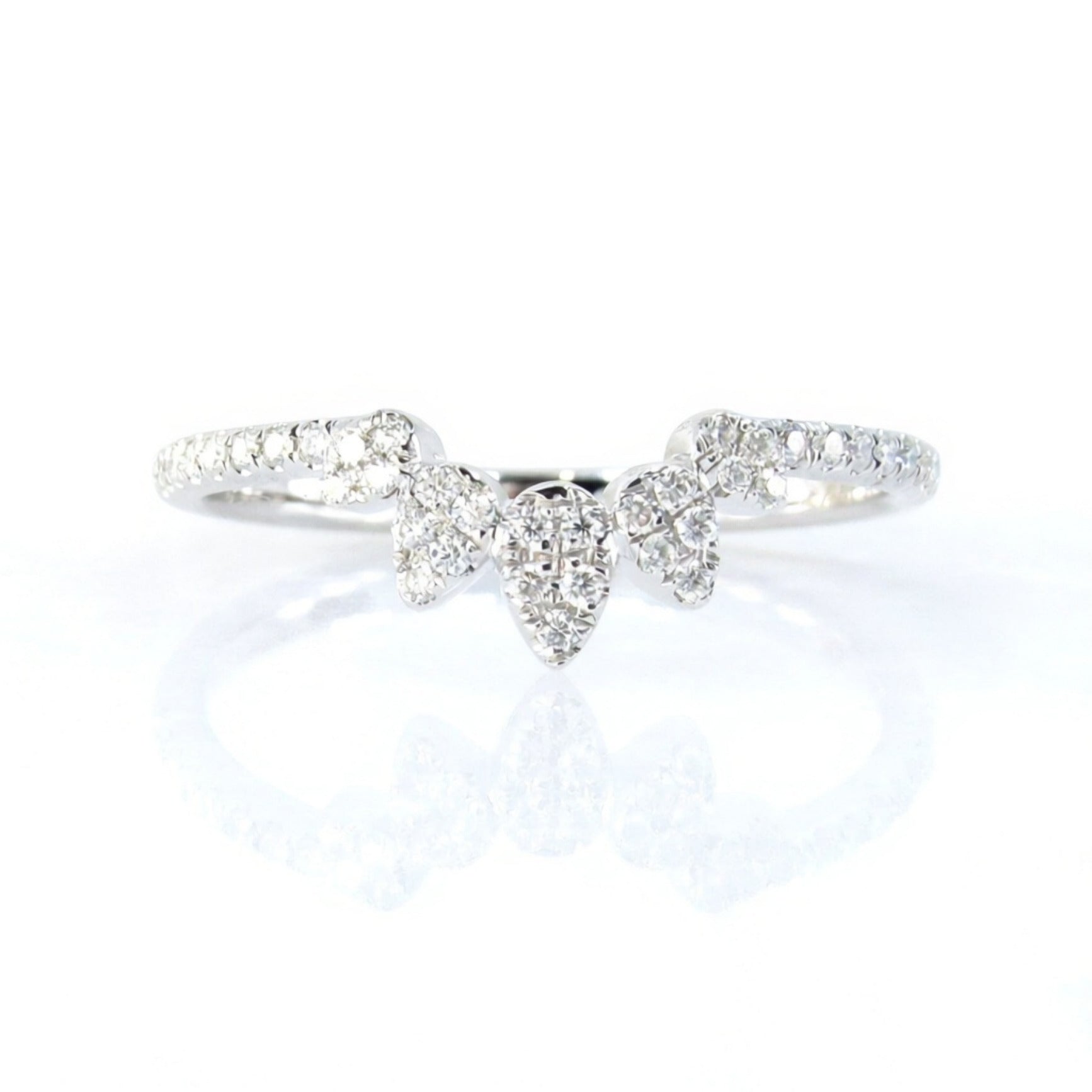 Womens Wedding Ring, Moissanite Band, Moissanite Wedding Ring, Matching Wedding Ring, Curved Wedding Band, Leaf Wedding Band, Gold Pave Ring